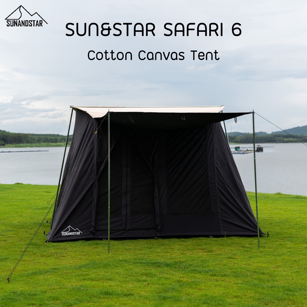 SUN&amp;STAR Safari 6 Cotton Canvas Tent 10 x 10 ft. ขนาด 5-6 คน. ผ้า Canvas 100% Waterproof กันน้ำ กันฝน Glamping Serie