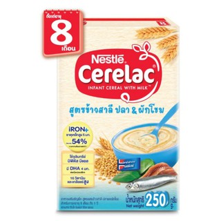 Nestle Cerelac อาหารเสริม ซีรีแลค สูตร ข้าวสาลี ปลา และ ผักโขม ขนาด 250 กรัม