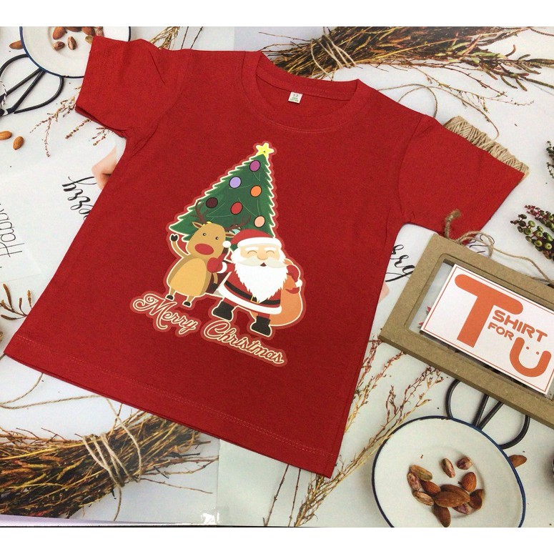 เสื้อคริสต์มาส สีแดงลายซานตาครอส กวางเรนเดีย merry christmas งานสกรีน DTF สีติดทน สวยสด ไม่หลุดลอก งานไทย สกรีนตามสั่ง