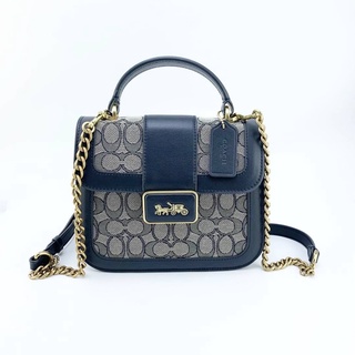 COACH ALIE TOP HANDLE IN SIGNATURE JACQUARD CROSSBODY BAG กระเป๋าถือ สะพายข้างครอสบอดี้ แบรนด์โค้ช ทรงเหลี่ยม หูจับ