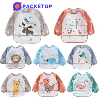 PACKETOP กันเปื้อน เสื้อกันเปื้อน กันน้ำ แขนยาวสำหรับเด็ก กันน้ำ มีถาดรองอาหาร ใส่ง่าย