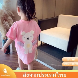 ชุดเสื้อยืดคอกลมแขนสั้นเด็กผู้หญิง/ชุดเดรสเด็กผู้หญิงลายการ์ตูน/1-9 ขวบ#