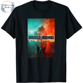 เสื้อยืดคอกลมcrew neckเสื้อยืด พิมพ์ลายโปสเตอร์ Godzilla Vs Kong สําหรับผู้ชายS-4XL