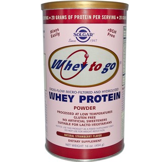 Solgar, Whey To Go, Whey Protein Powder, Natural Strawberry Flavor (454 g) เวย์โปรตีน รสสตอเบอรี่