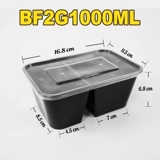 BF2G 650/750/1000ml (แพ็ค50ใบ) กล่องอาหารพลาสติกเดลิเวอรี่ กล่อง2ช่อง พร้อมฝา ใช้แล้วทิ้ง