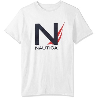 T-shirt  ใหม่ล่าสุด Nautica เสื้อยืดคอกลม แขนสั้น พิมพ์ลายกราฟฟิค สีขาว สําหรับผู้ชายS-5XL