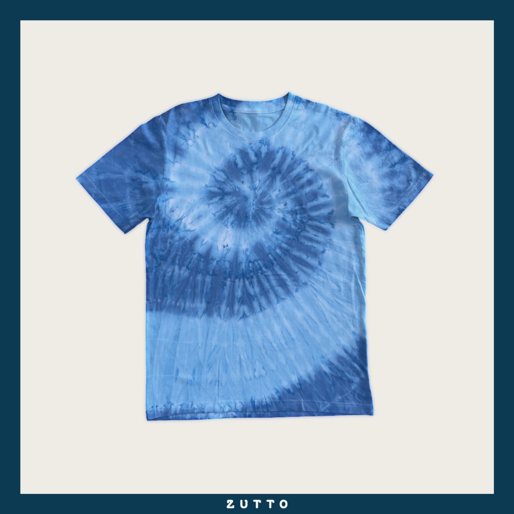 เสื้อยืดพรางพุง ZUTTO เสื้อมัดย้อมลายก้นหอย  ผ้า Cotton เสื้อมัดย้อมสีฟ้าลายก้นหอย
