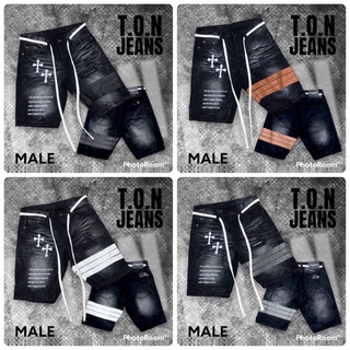 ยีนส์มาใหม่ T.O.N Jeans ราคาถูก แถมเชือกฟรี #ยีนส์ขาสั้นฟอกดำแถบปัก #ขาสั้นปักไม้กางเขน ขาสั้นผู้ชายฟอกดำ ยีนส์ขาสั้นแถบ