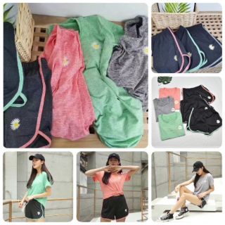 💥 พร้อมส่ง💥 ชุดเซตกางเกงขาสั้น ปักลายดอกเดซี่ ใส่ชิวๆหรือออกำลังกายก็ได้นะ