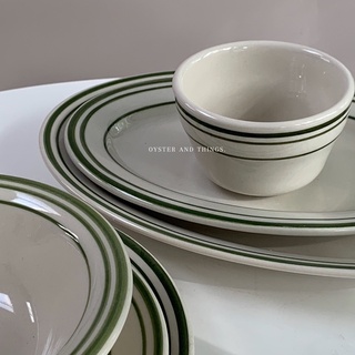 line green plate set | set จานเซรามิคขอบเขียว | Oyster and Things.