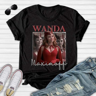 Wanda Maximoff เสื้อยืดสีดําและสีขาวเสื้อซีรีส์ทีวีเสื้อสําหรับแฟน