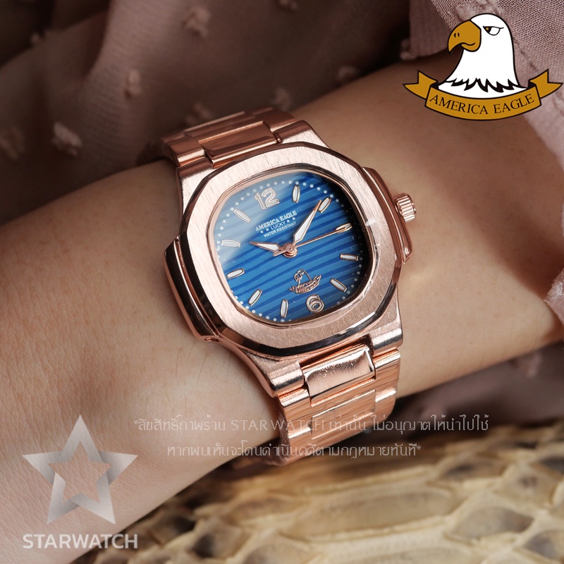 GRAND EAGLE นาฬิกาข้อมือผู้หญิง สายสแตนเลส รุ่น AE8014L – PINKGOLD/NAVYBLUE