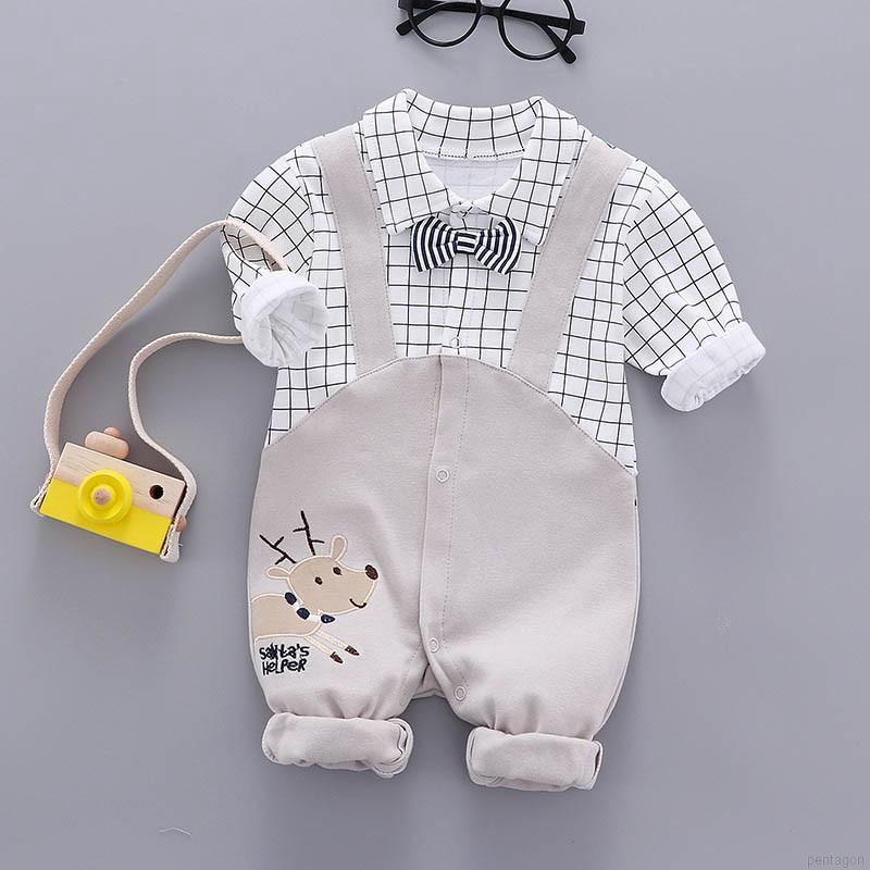 Fashion Baby Boy Gentleman Clothes Long Sleeve Plaid Printing Fake