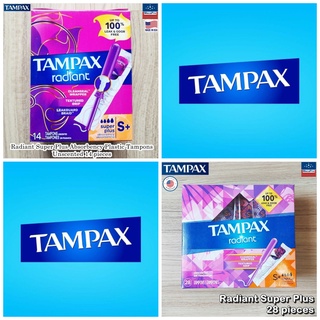 Tampax® Radiant Super Plus Plastic Tampons 14, 28 Count ผ้าอนามัยแบบสอด สำหรับวันมามาก ป้องกันการรั่วซึม ปราศจากกลิ่น