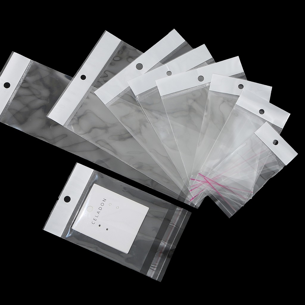100 ชิ้น 24 รูปแบบโปร่งใส Self-Adhesive OPP กระเป๋าแขวนรูสําหรับบรรจุภัณฑ์ขายปลีกและจัดเก็บ