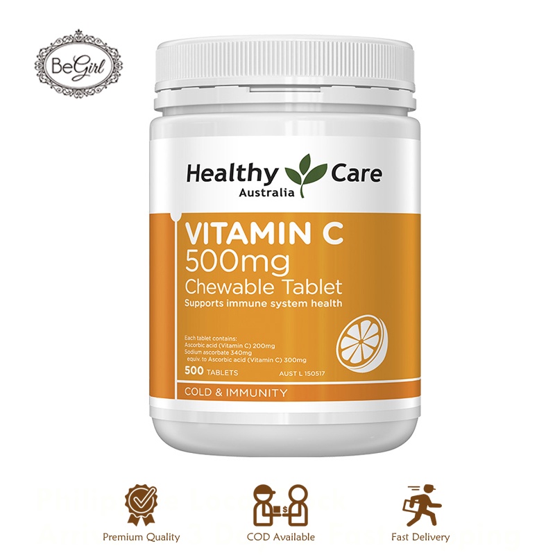 [2102] วิตามินซี Healthy Care Vitamin C 500mg Chewable 500 Tablets Ascorbic Acid