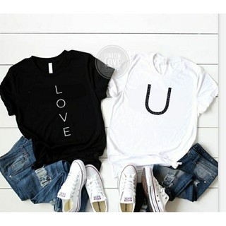 เสื้อคู่รัก สีขาว-ดำ สกรีน "LOVE U" C051 ตัวละ