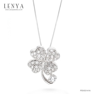 Lenya Jewelry จี้เลนญ่า ดีไซน์ใบโคลเวอร์ 4 แฉก สัญลักษณ์แห่งความโชคดี ตัวเรือนเงินแท้ชุบทองคำขาว