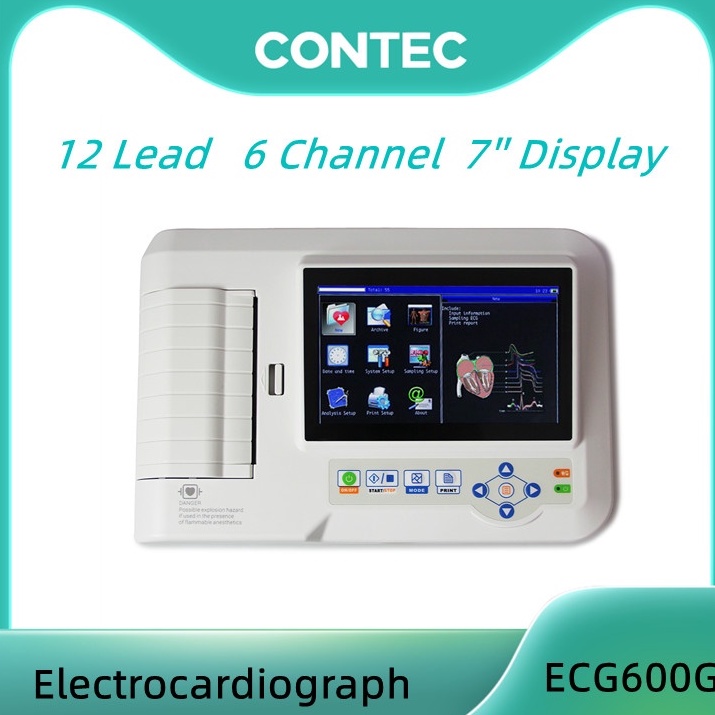 Contec หน้าจอสัมผัสดิจิทัล ECG600G 6 ช่อง ECG EKG 7 นิ้ว แบบพกพา