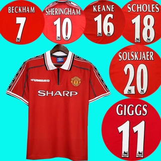 เสื้อเชิ้ต ลาย Manchester United 1998-99 Beham 7 1998 สไตล์เรโทร SHERINGHAM 10 Bu