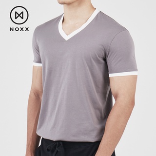 Noxx V-Neck T-shirt: เสื้อยืด คอวี สีเทา Pewter Grey ขอบขาว