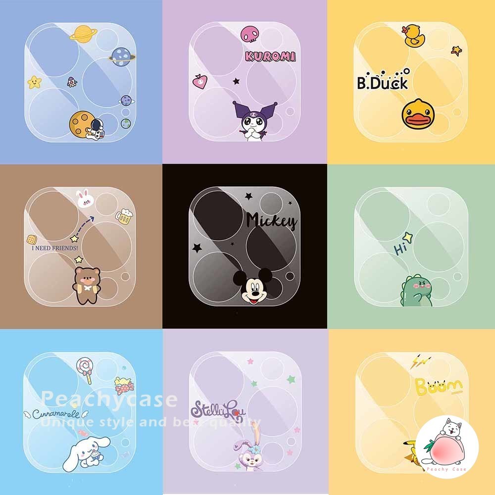 การ์ตูน Mickey Duck 9H กระจกป้องกันกล้องสําหรับiPhone 17 16 15 Plus 14plus 12 13 14 Pro Max 13mini U