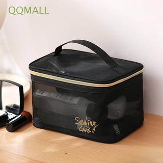 Qqmall กระเป๋าเครื่องสําอาง กระเป๋าถือ ผ้าตาข่าย ขนาดใหญ่ จุของได้เยอะ แบบพกพา สีดํา แฟชั่นสําหรับสตรี