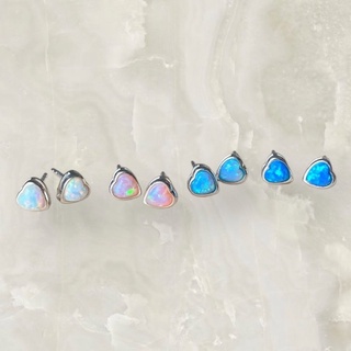 ต่างหูโอปอล (Opal) ตัวเรือนเงินแท้ 925 Sterling Silver หัวใจ - Heart