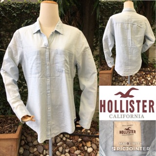 2sis1bro แบรนด์แท้ Hollister เสื้อเชิ้ตยีนส์ ทรงปล่อย สีซีด มือสอง พร้อมส่ง sz M