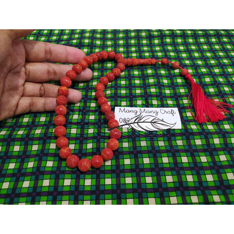 Tasbih Red Coral Marjan Round 33 ติ่มซําธรรมชาติ 9 10 มม. ต้นฉบับ