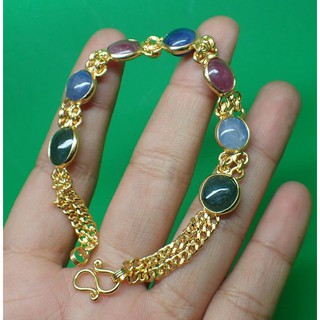 749 สร้อยข้อมือพลอย 3 สี นิหร่า หยก ทับทิม