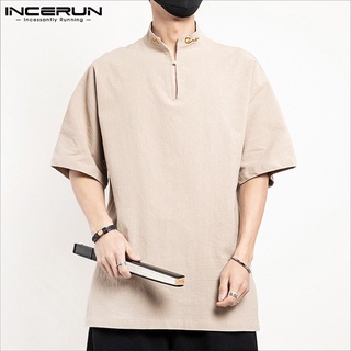 Incerun เสื้อเชิ้ตแขนสั้น ผ้าฝ้าย พิมพ์ลาย สไตล์จีนวินเทจ สําหรับผู้ชาย