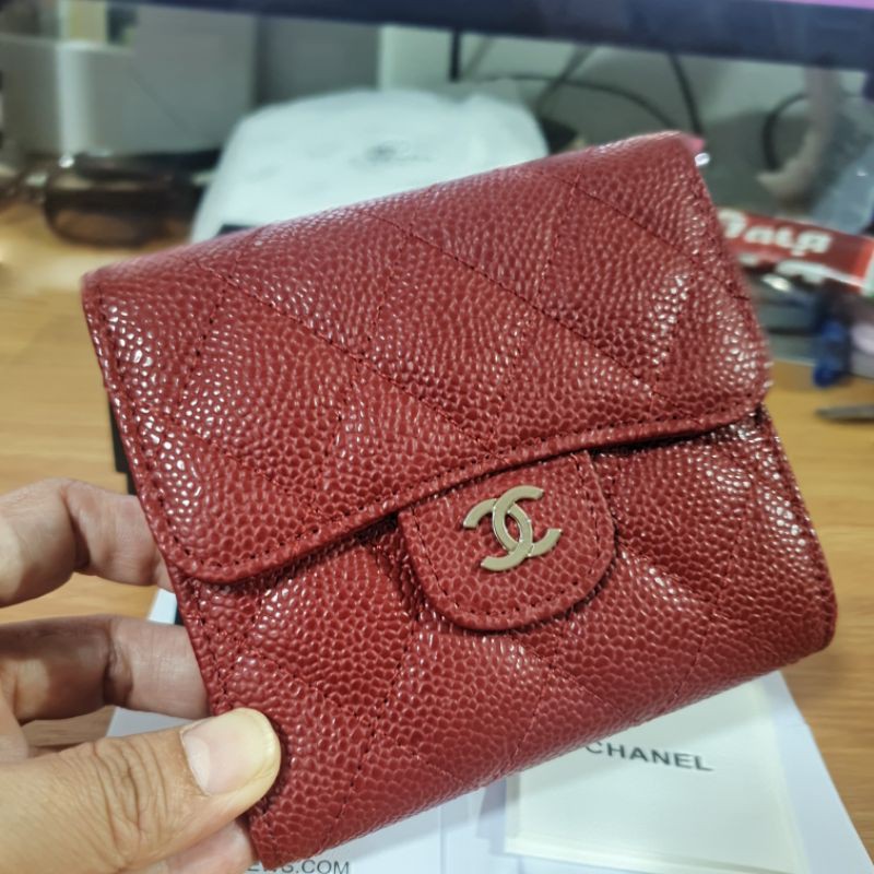 Chanel wallet💖 สีแดงดูดทรัพย์กระเป๋าสตางค์ 3 พับ งานออริ💎ขั้นเทพ💎ขั้นสุด หนังแท้ทั้งใบ