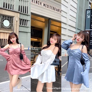 มินิเดรสปาดไหล่ต่อแขนยาวงานเรียบหรู สวยมากก💓