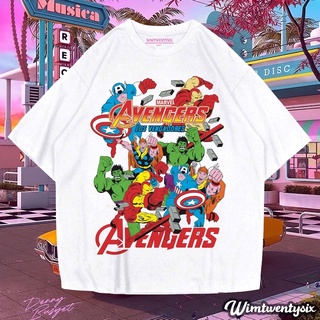 [S-5XL]เสื้อยืดแขนสั้น พิมพ์ลาย Marvel THE AVENGERS LOS VENGADORES VINTAGE สีขาว