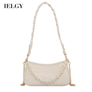 IELGY womens pearl chain french crocodile texture messenger bag