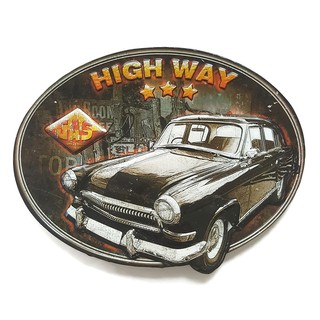 ป้ายสังกะสีวินเทจ High Way (ปั๊มนูนและสามมิติ)