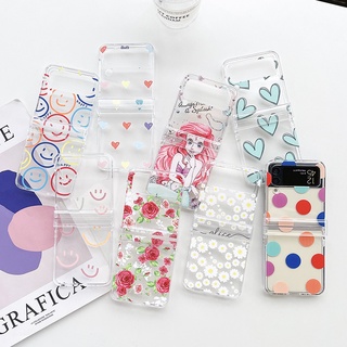 เคสแข็ง แบบใส ลายดอกไม้หน้ายิ้มน่ารัก สําหรับ Samsung Galaxy Z Flip 4 Z Flip 3