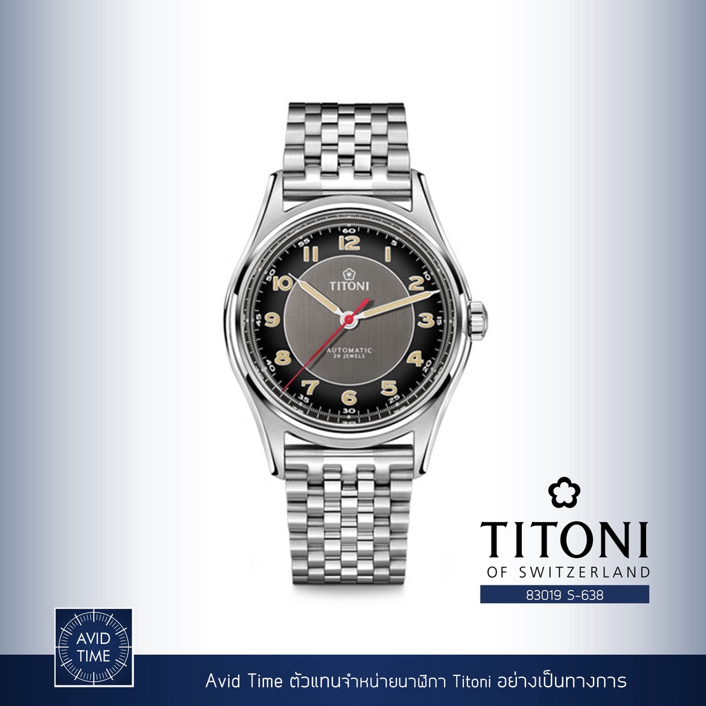นาฬิกา Titoni Heritage 39mm Anthracite-Black Dial Stainless Bracelet (83019 S-638) Avid Time ของแท้ ประกันศูนย์