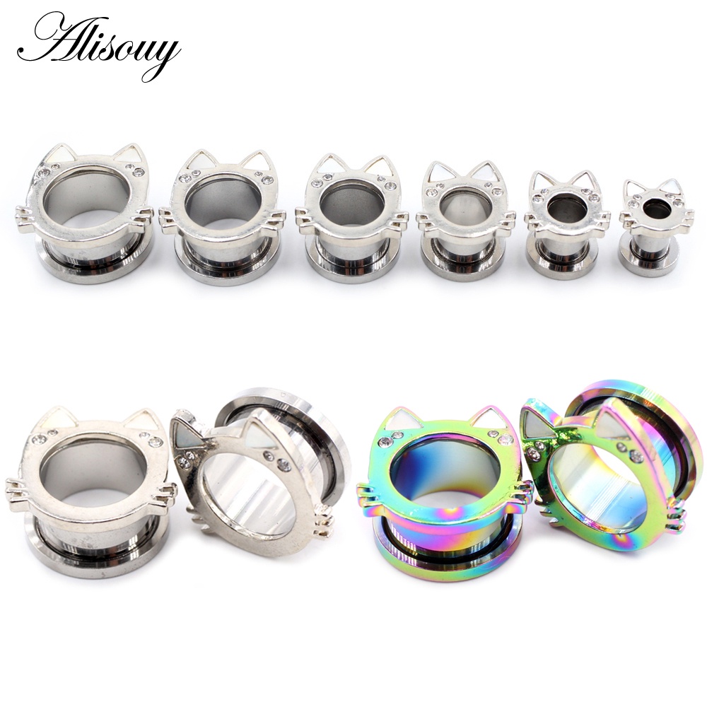 Alisouy 2 ชิ้น 6-16 มม.เปลือกสแตนเลสแมวคลายเกลียวหูอุโมงค์ปลั๊ก Expander Stretcher ต่างหูมาตรวัดร่างกายเจาะ
