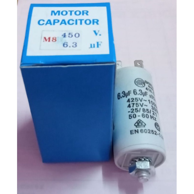 คาปาซิเตอร์ Motor Capacitor 6.3uF =5% 425-457V คาปาซิเตอร์แบบหัวน๊อตขาเสียบ สินค้าพร้อมจัดส่ง