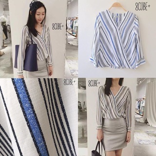 :::wrap striped blouse:::