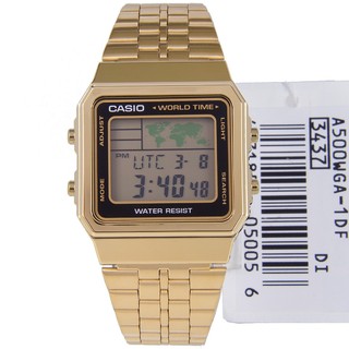 Casio นาฬิกาผู้หญิง สีทอง สายสแตนเลส รุ่น A500WGA-1DF