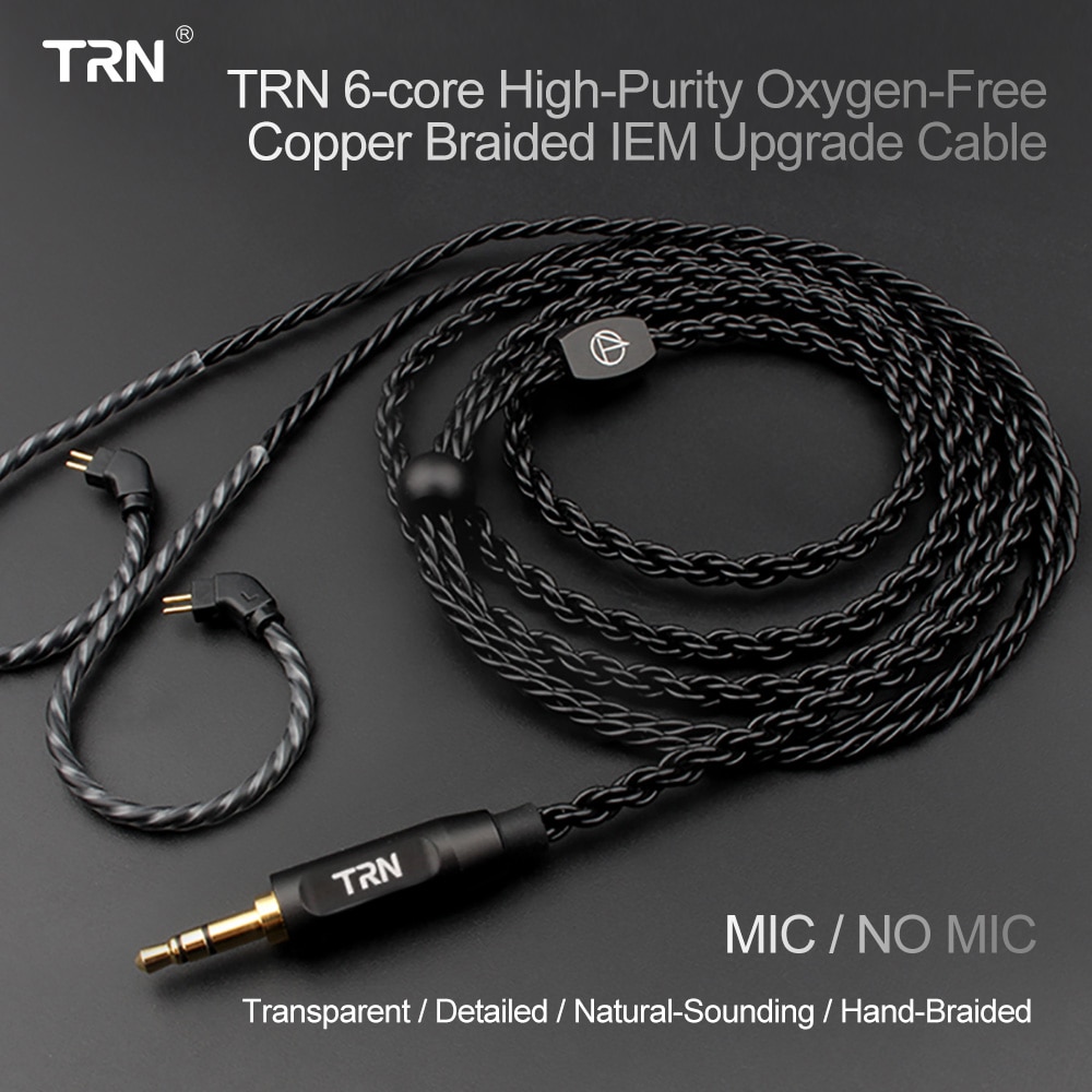 Trn A3 สายเคเบิลถัก ชุบเงิน 6 แกน พร้อมไมโครโฟน HIFI หูฟัง MMCX 2Pin สําหรับหูฟัง TRN KZ