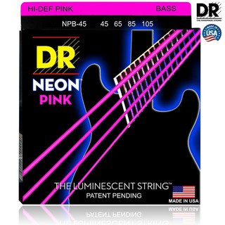 DR Strings NPB-45 สายกีตาร์เบส 4 สาย แบบเคลือบ สีชมพู เรืองแสง (Medium, 45/105) ** Made in U.S.A. **