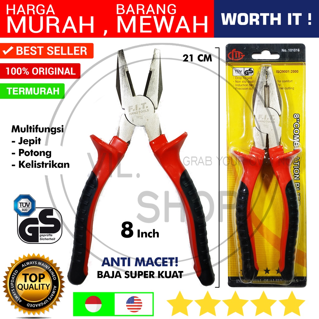 MERAH 8 INCH SUPER STRONG ANTI-STUCK COMBINATION PLIERS 8 INCH 8 "210 MM 21 CM JUMBO LARGE GOOD QUAL