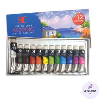 ชุดสีอะคริลิคเอสที หลอดเงา ST Professional Acrylic สีอคลิลิค 12/14/18/25 สี