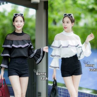 🔥พร้อมส่ง🔥รูปจริงงานขาย🔥เสื้อแขนระบายชั้น