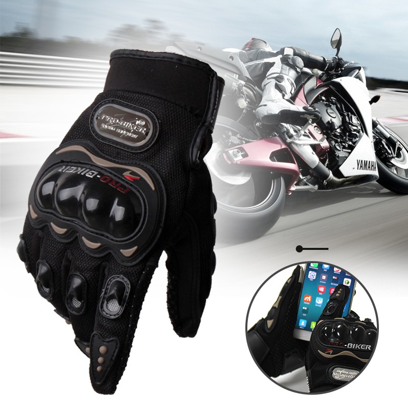 พร้อมส่ง motorcycle gloves ถุงมือมอเตอร์ไซค์ วัสดุหนัง แบบเต็มนิ้ว ทัชสกรีนมือถือได้ ถุงมือขับรถ