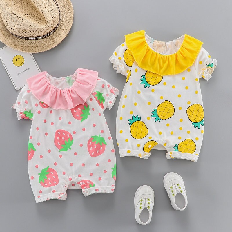 Saashi Summer Infant Rompers: Turn-down Collar Cotton Jumpsuit for 0-2Y
